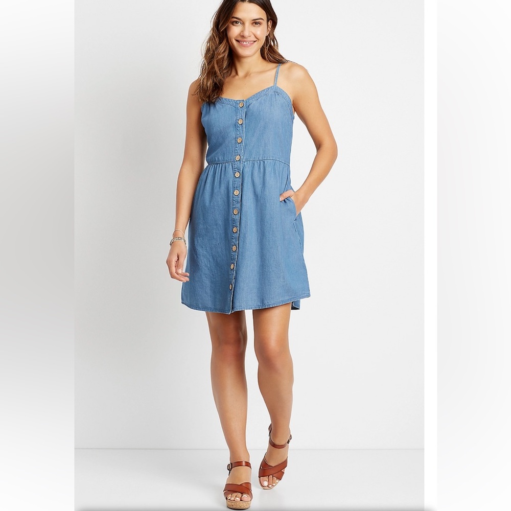Maurices Chambray Button Front Mini Pocket Dress … - image 1